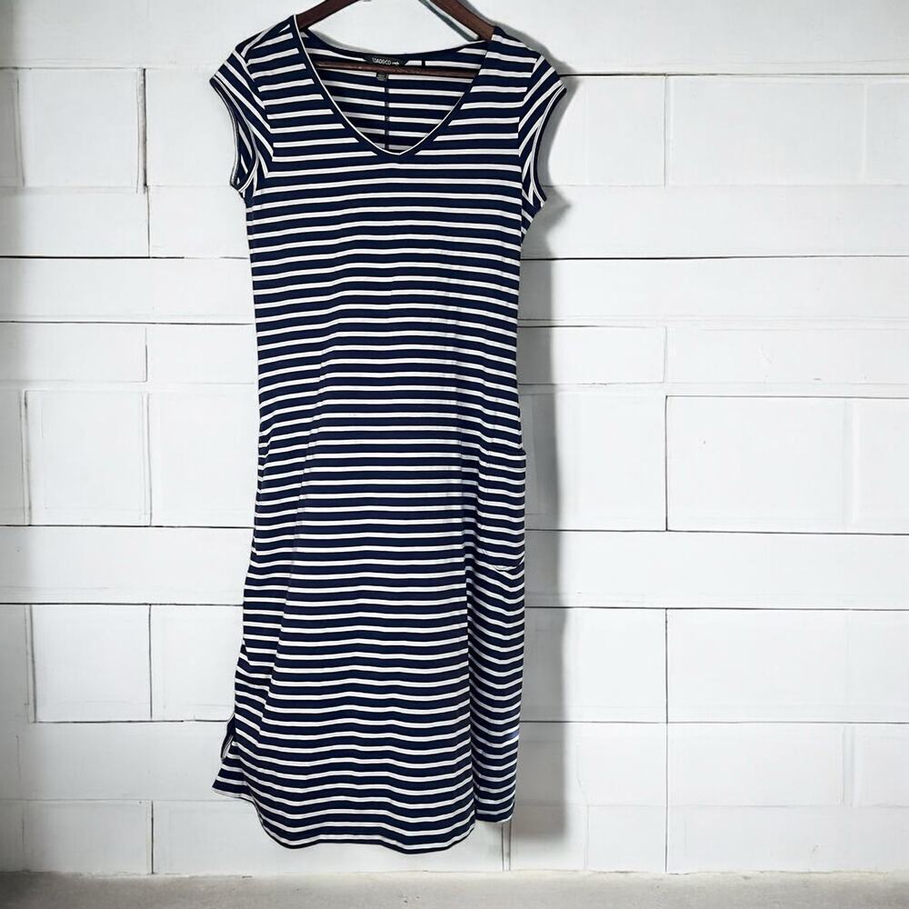 Toad & CO Cap Sleeve blue striped long dress-Size M - Picture 1 of 8